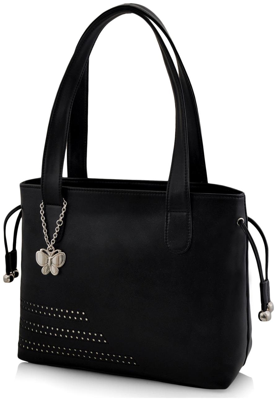 

Butterflies Black Faux Leather Handheld Bag