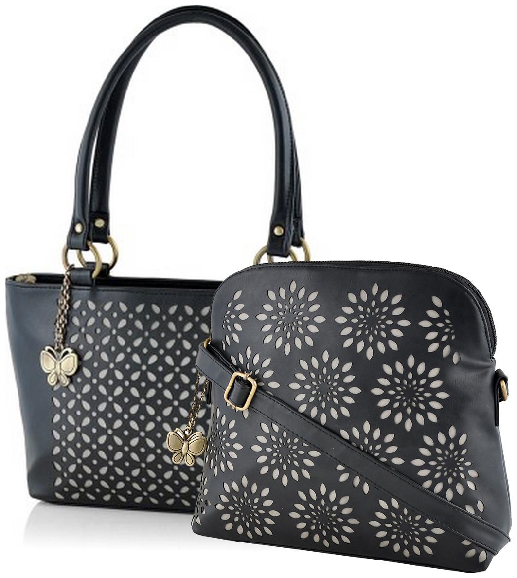 

Butterflies Black Faux Leather Handheld Bag