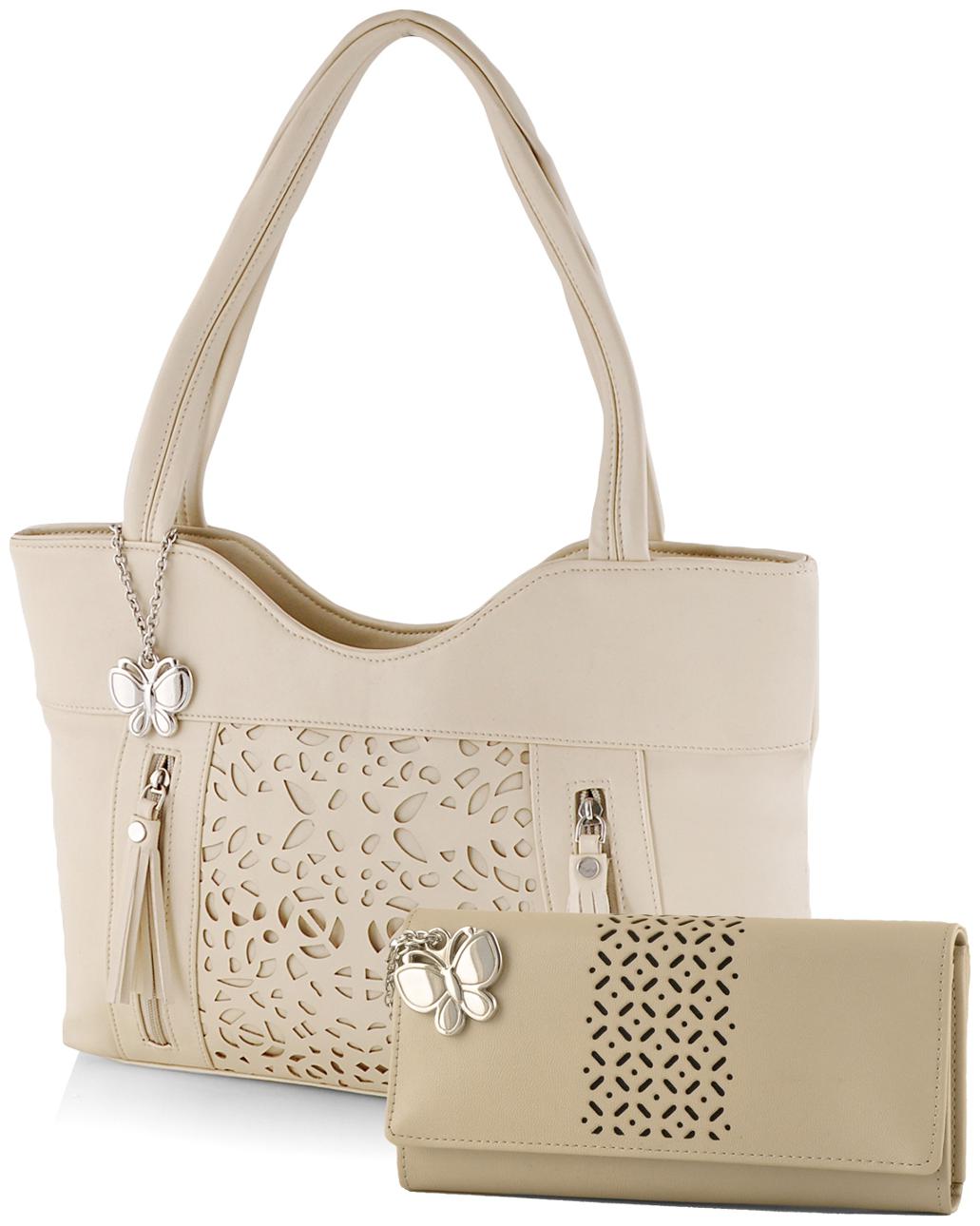 

Butterflies Beige Faux Leather Handheld Bag