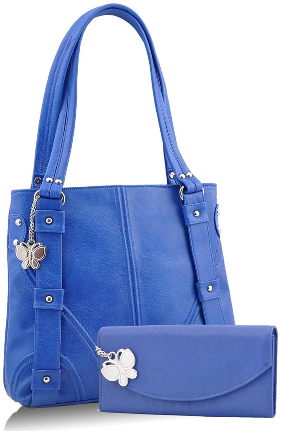 

Butterflies Blue Faux Leather Handheld Bag