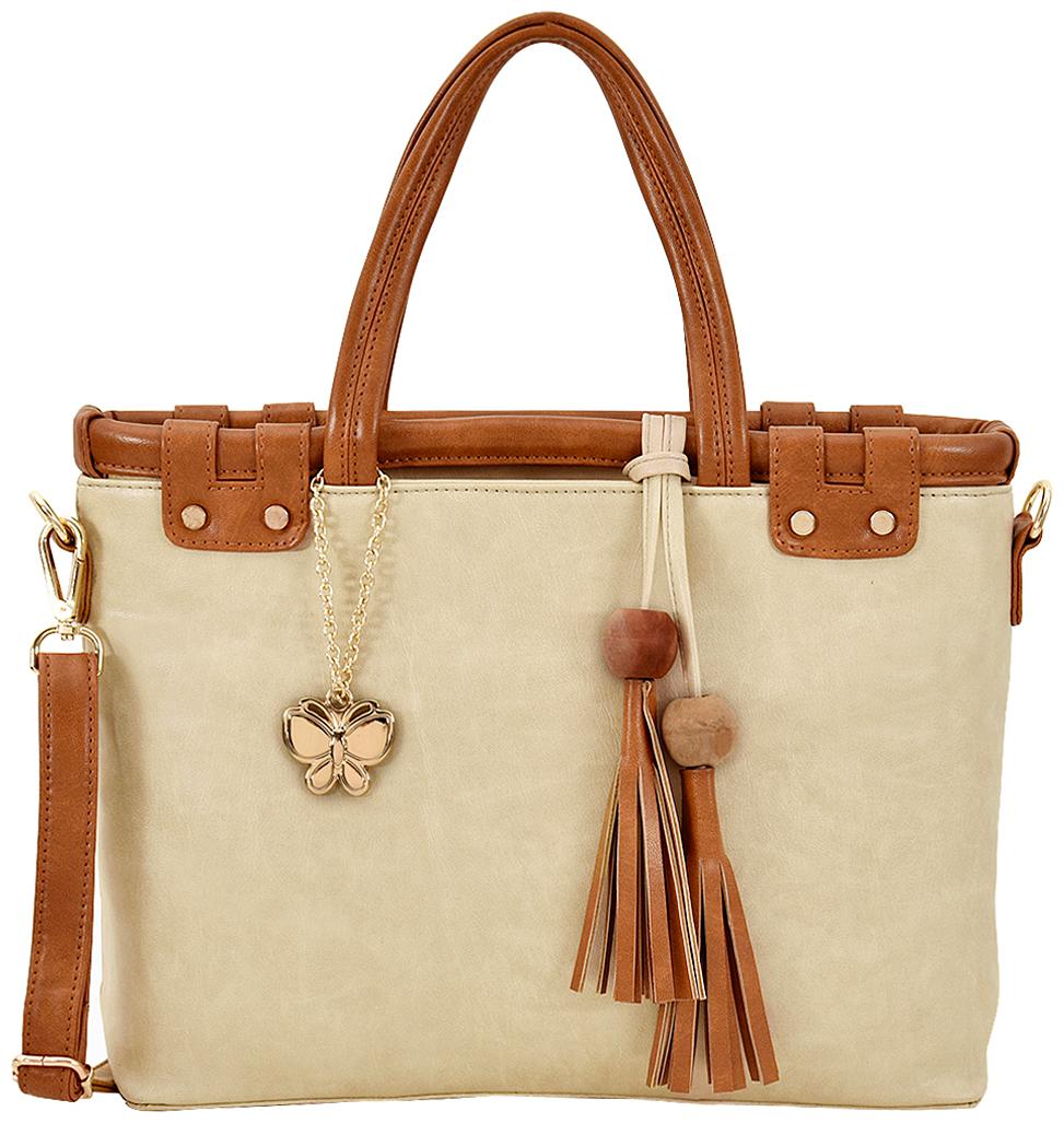 

Butterflies Beige PU Satchel