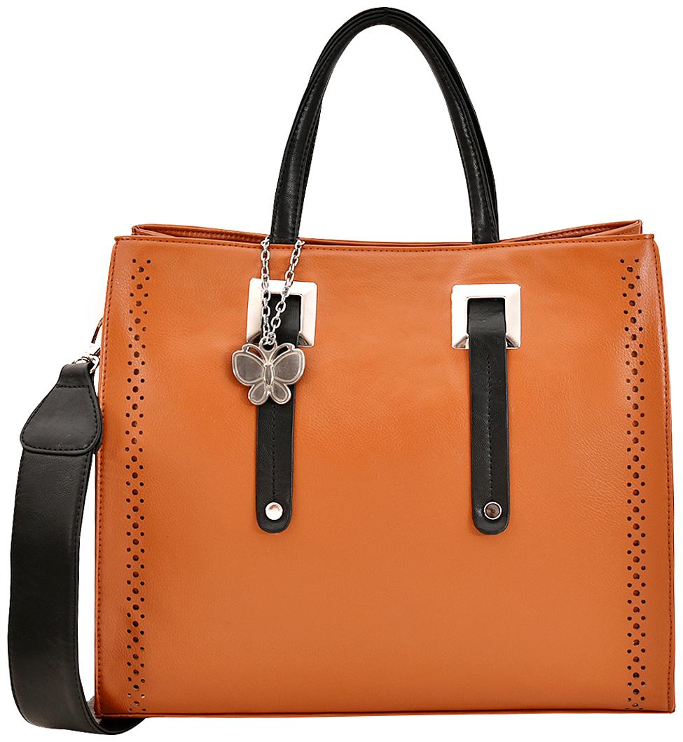 

Butterflies Brown Faux Leather Handheld Bag