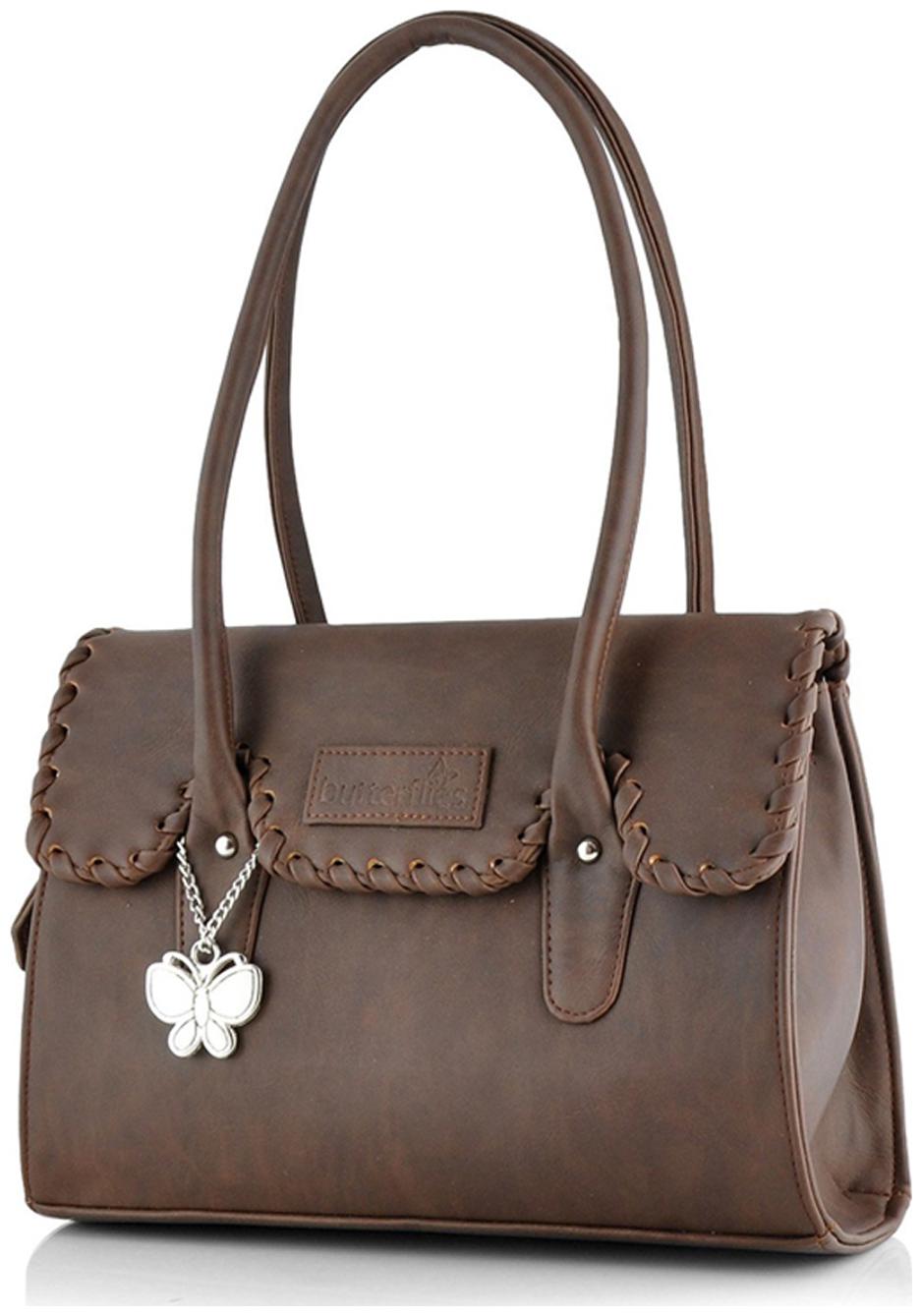 

Butterflies Brown Faux Leather Handheld Bag