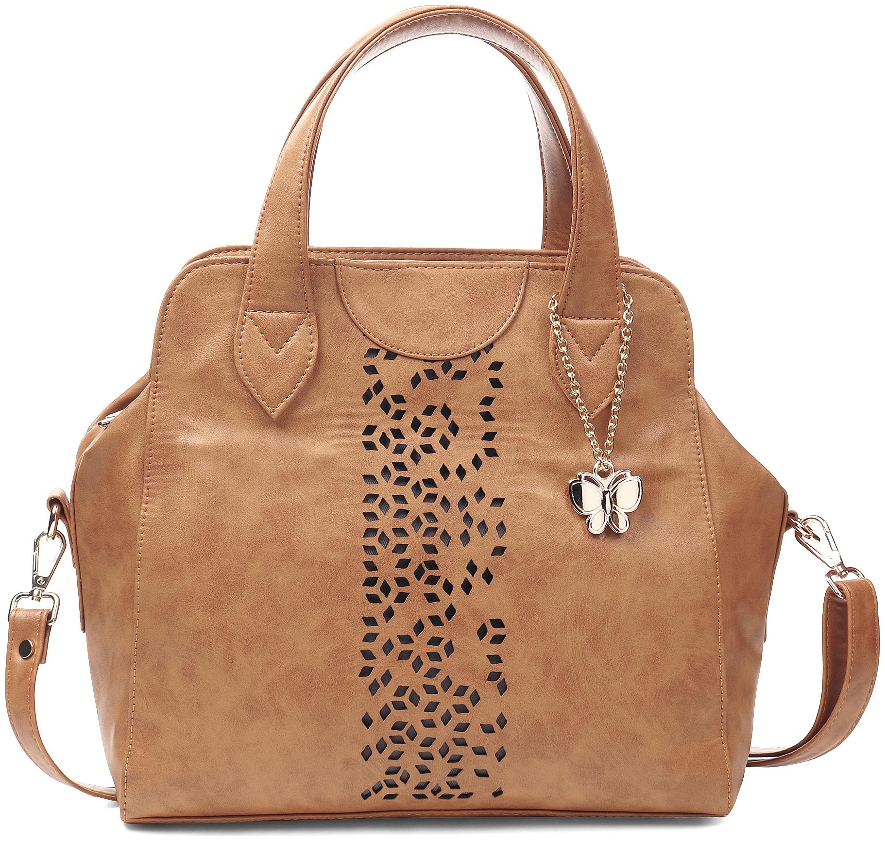 

Butterflies Tan PU Handheld Bag - Handbag