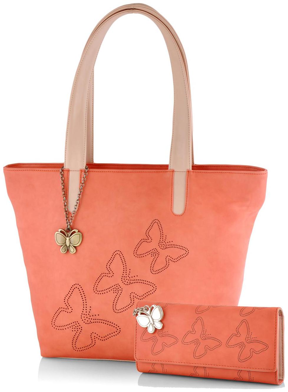 

Butterflies Orange Faux Leather Handheld Bag