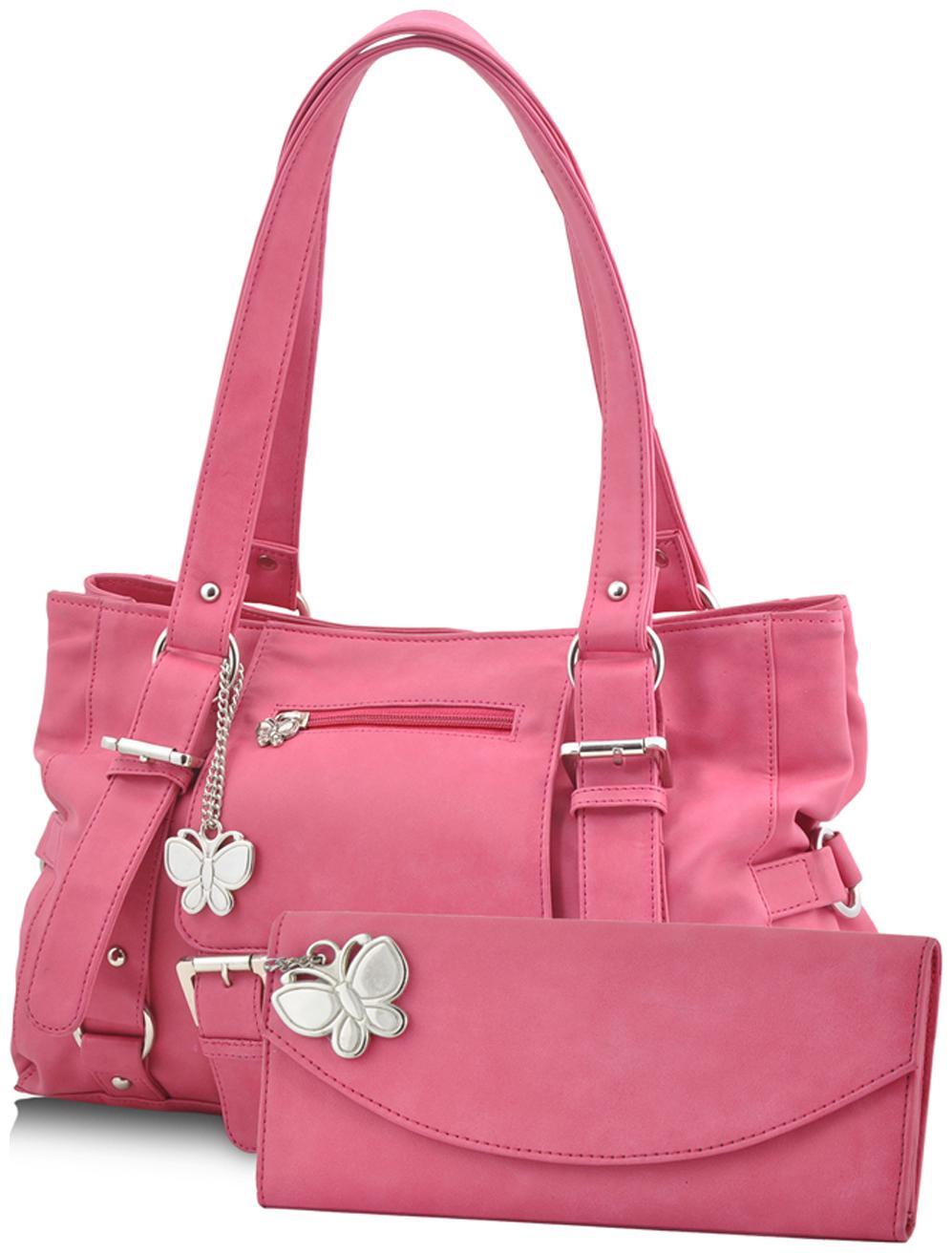 

Butterflies Pink Faux Leather Handheld Bag