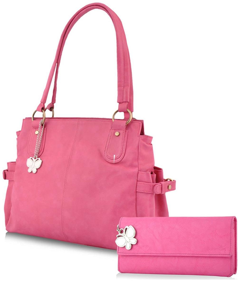 

Butterflies Pink Faux Leather Handheld Bag