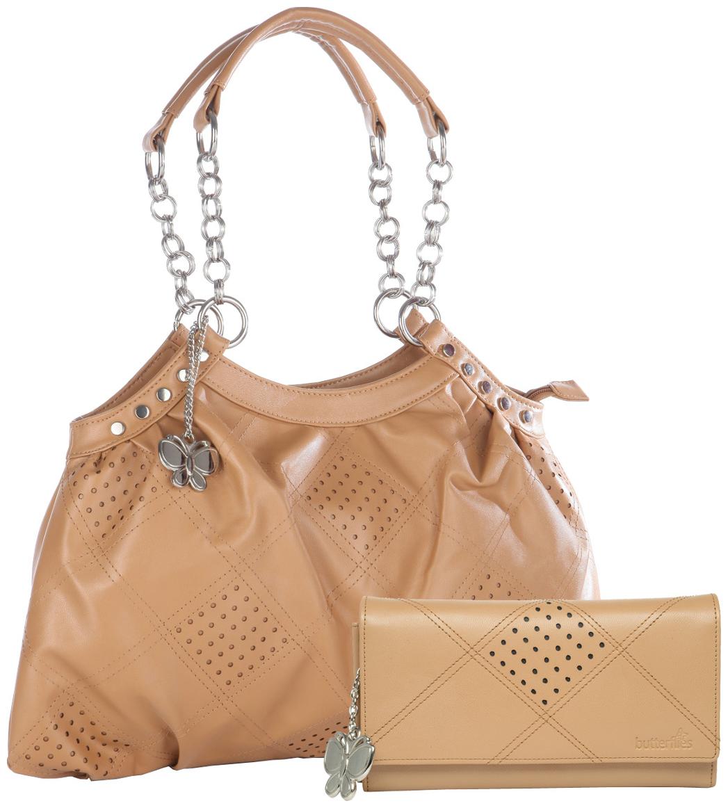 

Butterflies Beige Faux Leather Handheld Bag