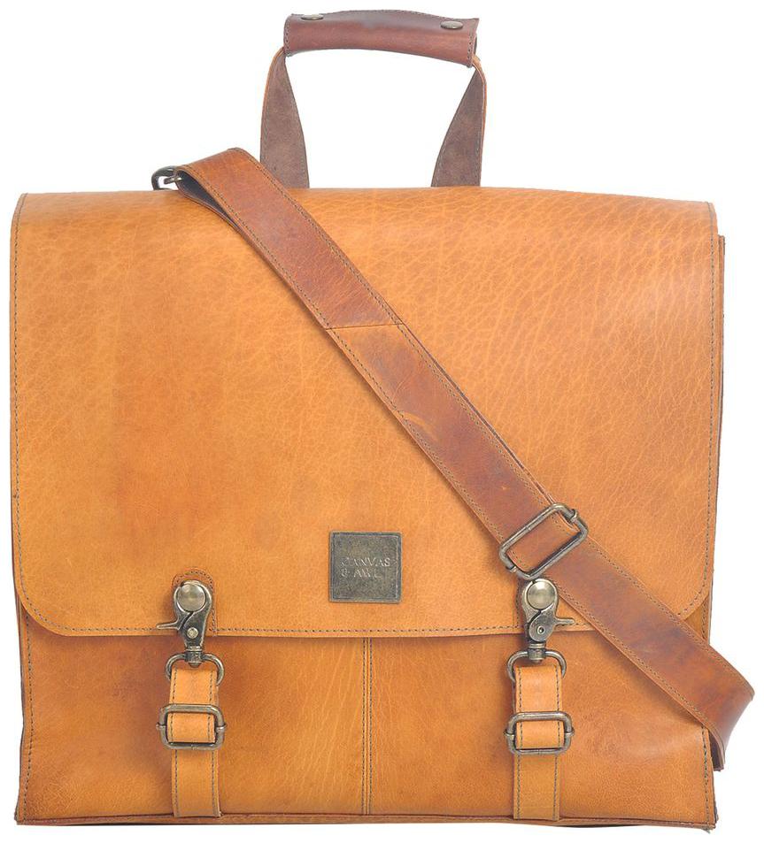 

Canvas Awl Genuine Buff German Leather Tan Unisex Messenger Bag