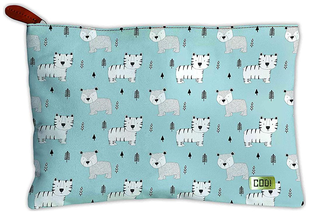 

Canvas Printed Multipurpose Travel Zipper Pouch For Girls Women and Gift Purpose (Animal Print Blue Multi)