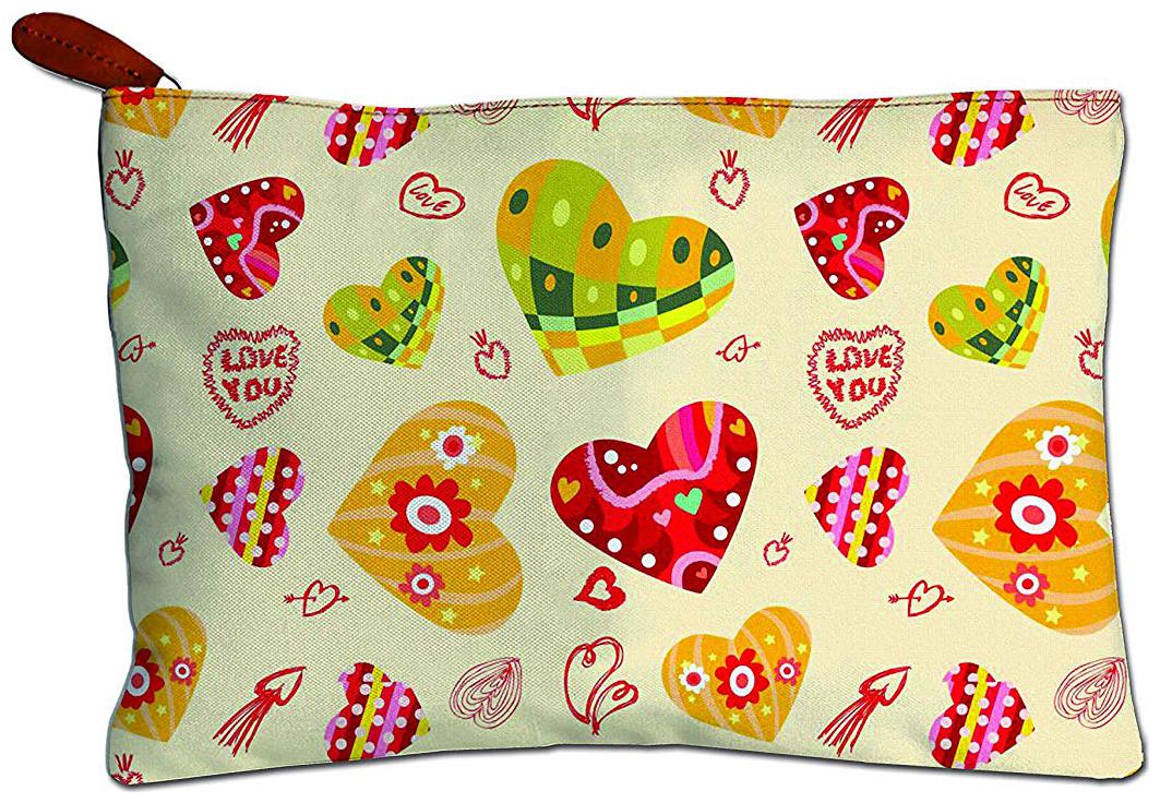 

Canvas Printed Multipurpose Travel Zipper Pouch For Girls Women and Gift Purpose (Love Theme Yellow)