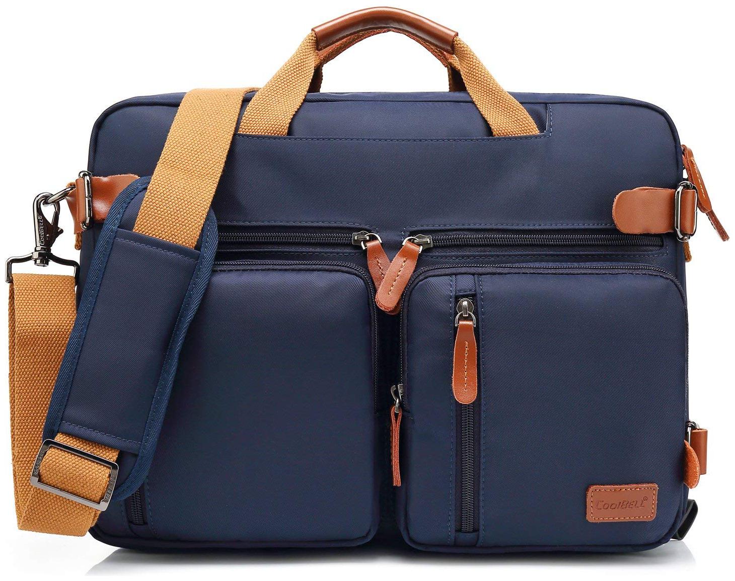 

Coolbell Convertible Laptop Briefcase Backpack with Genuine Leather Logo Pullers and Handle Waterproof Laptop Backpack