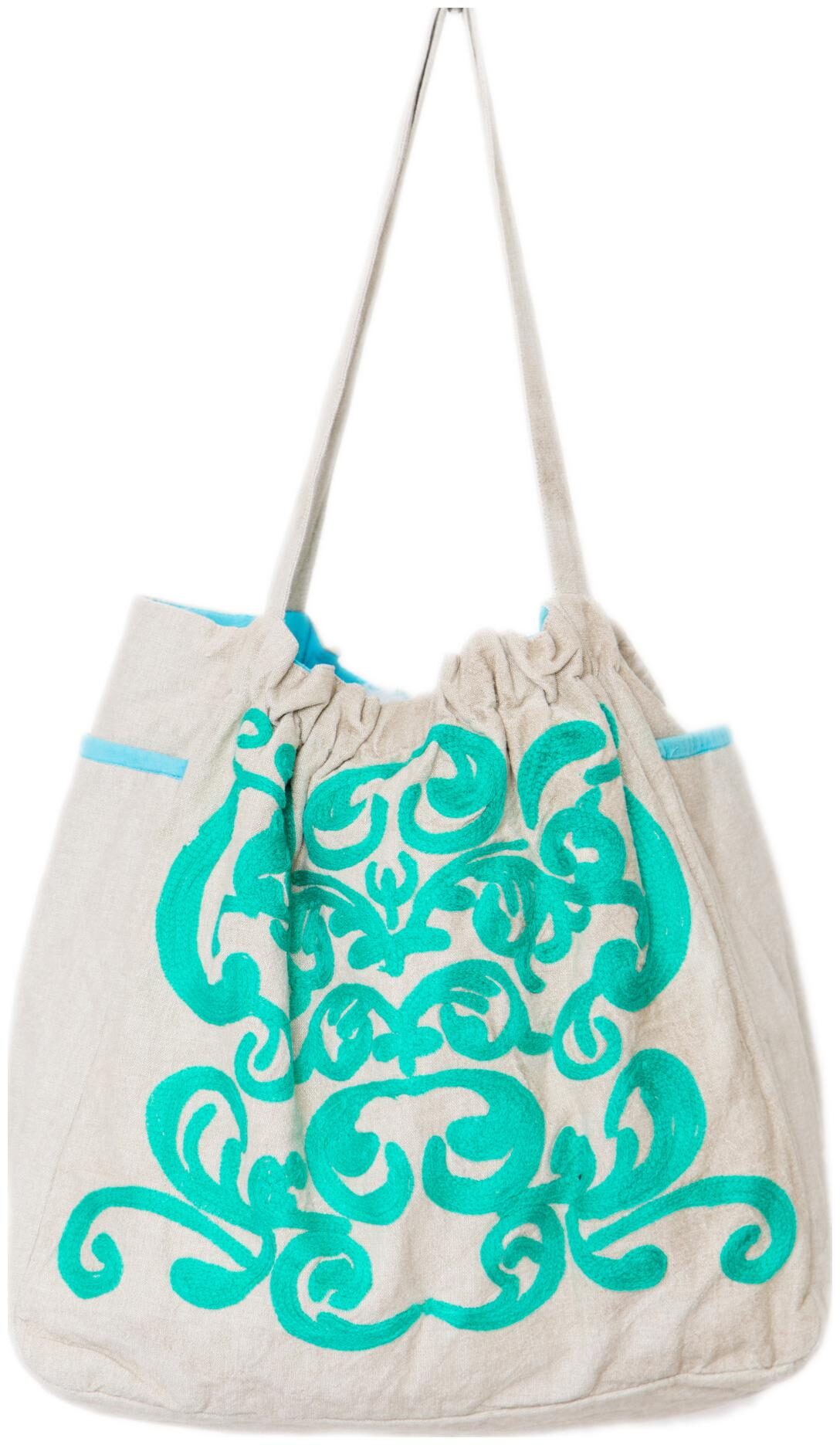 

Reme Beige Green Cotton Shoulder Bag