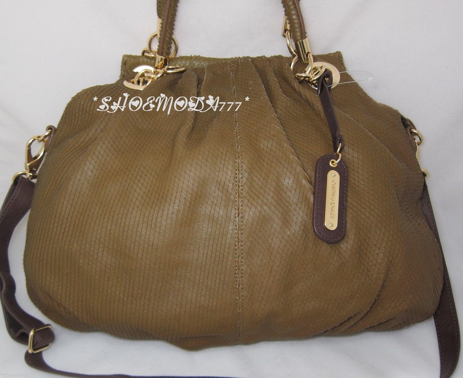 

Cynthia Rowley Leather Bag Purse Satchel Sac Snake Print Purple Olive New
