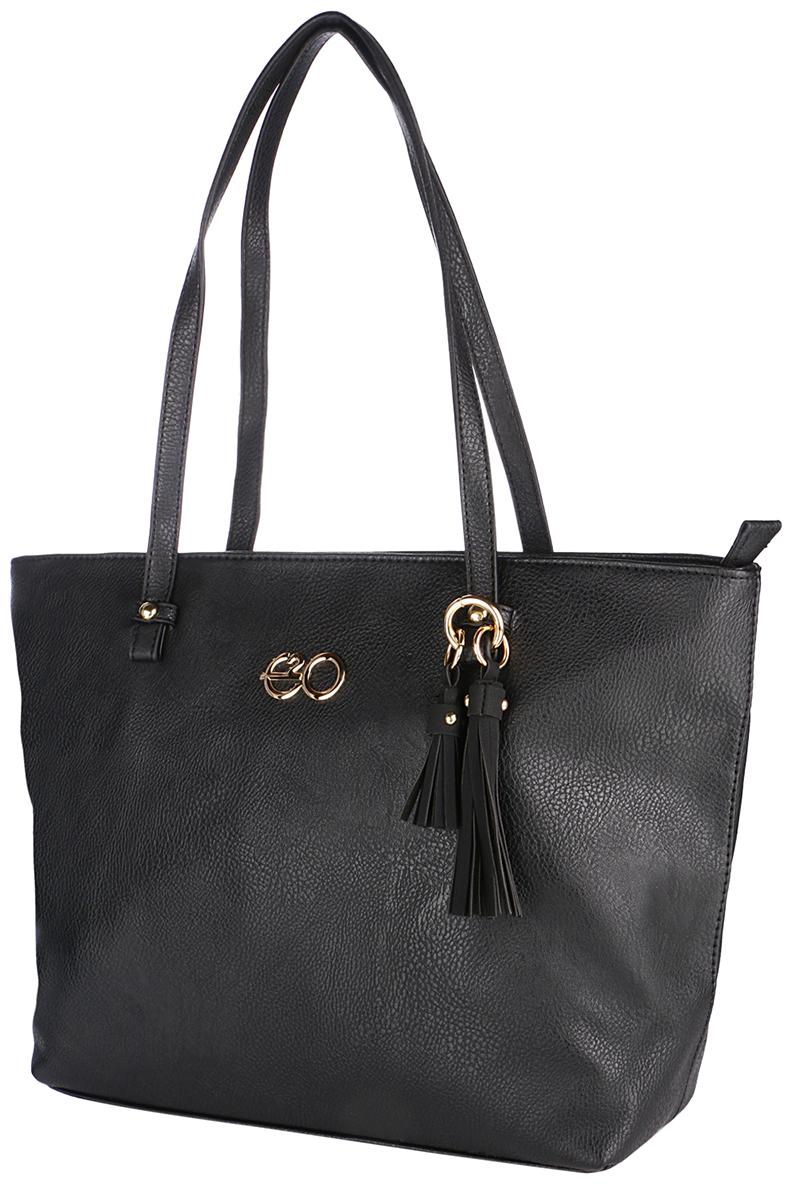 

E2O Women Solid PU - Tote Bag Black