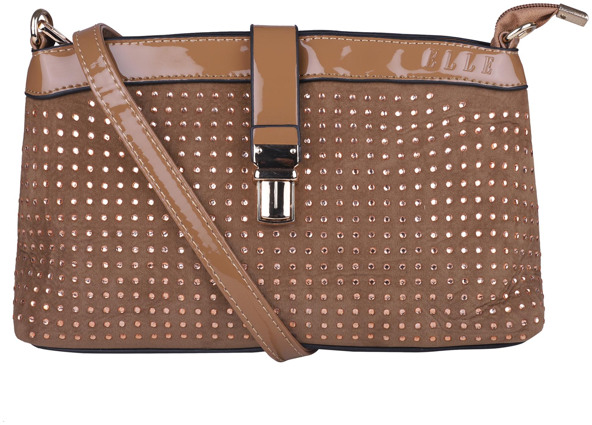 

ELLE Brown PU Solid Sling Bag