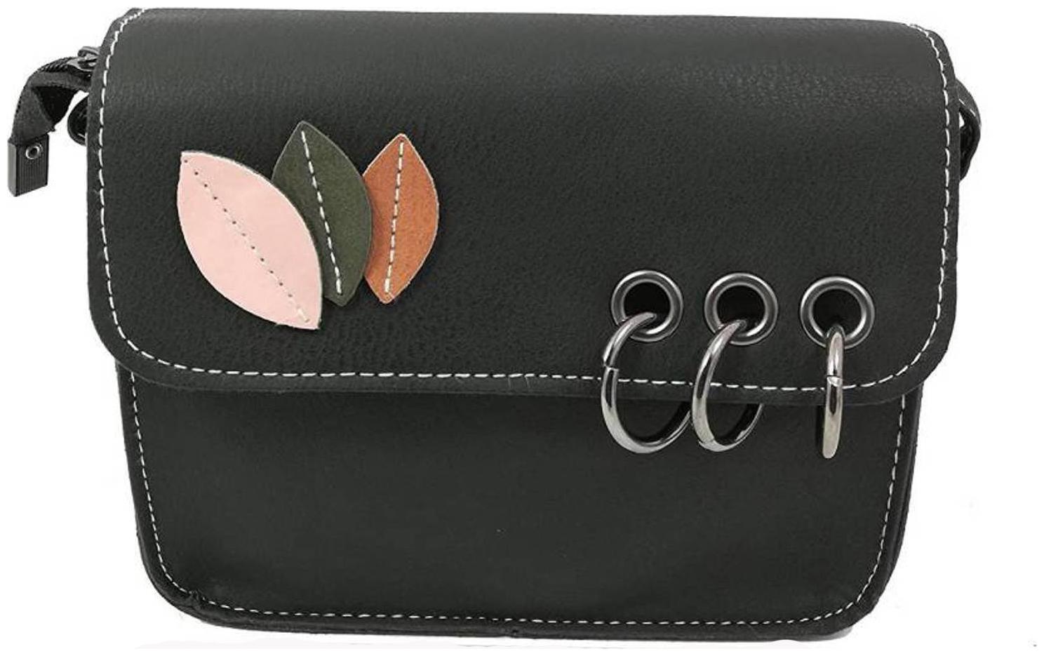 

EMOSHA Black Faux Leather Solid Sling Bag