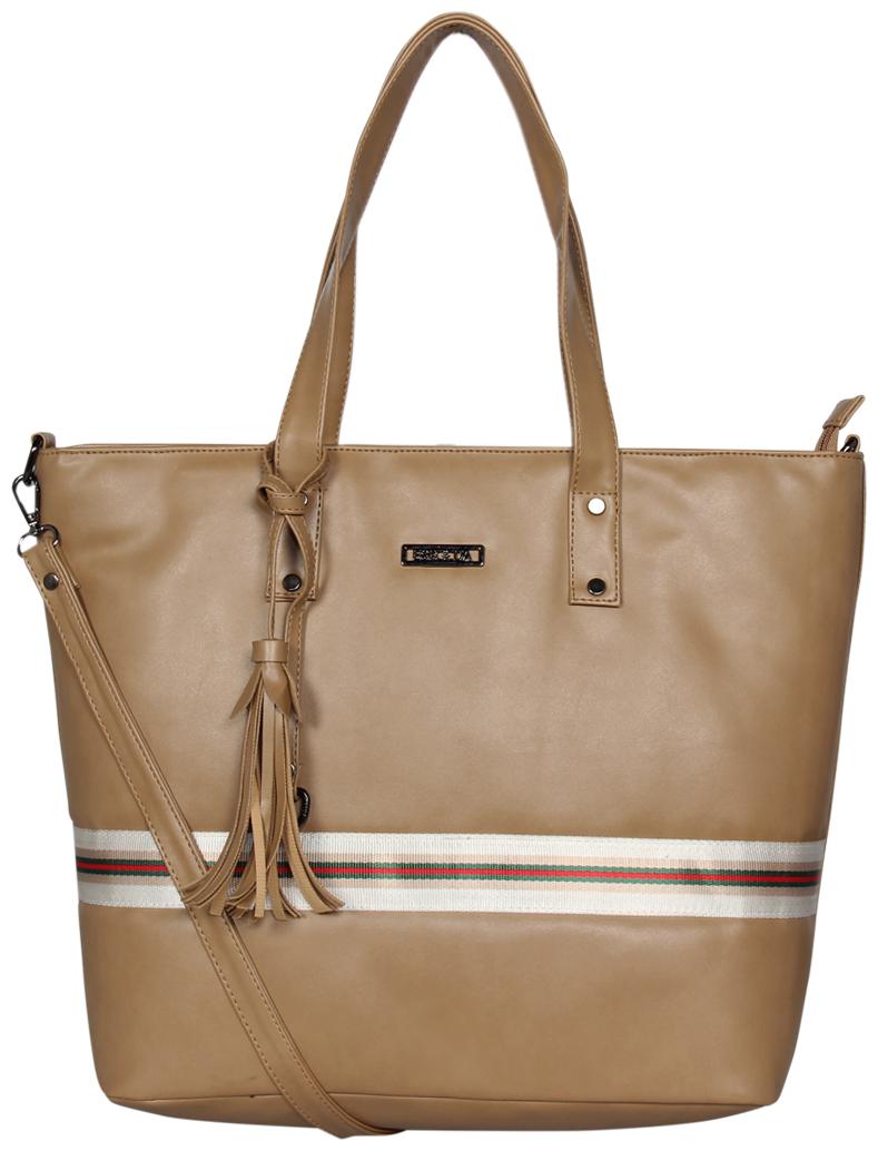 

Esbeda Beige PU Shoulder Bag - Solid Stripe Handbag