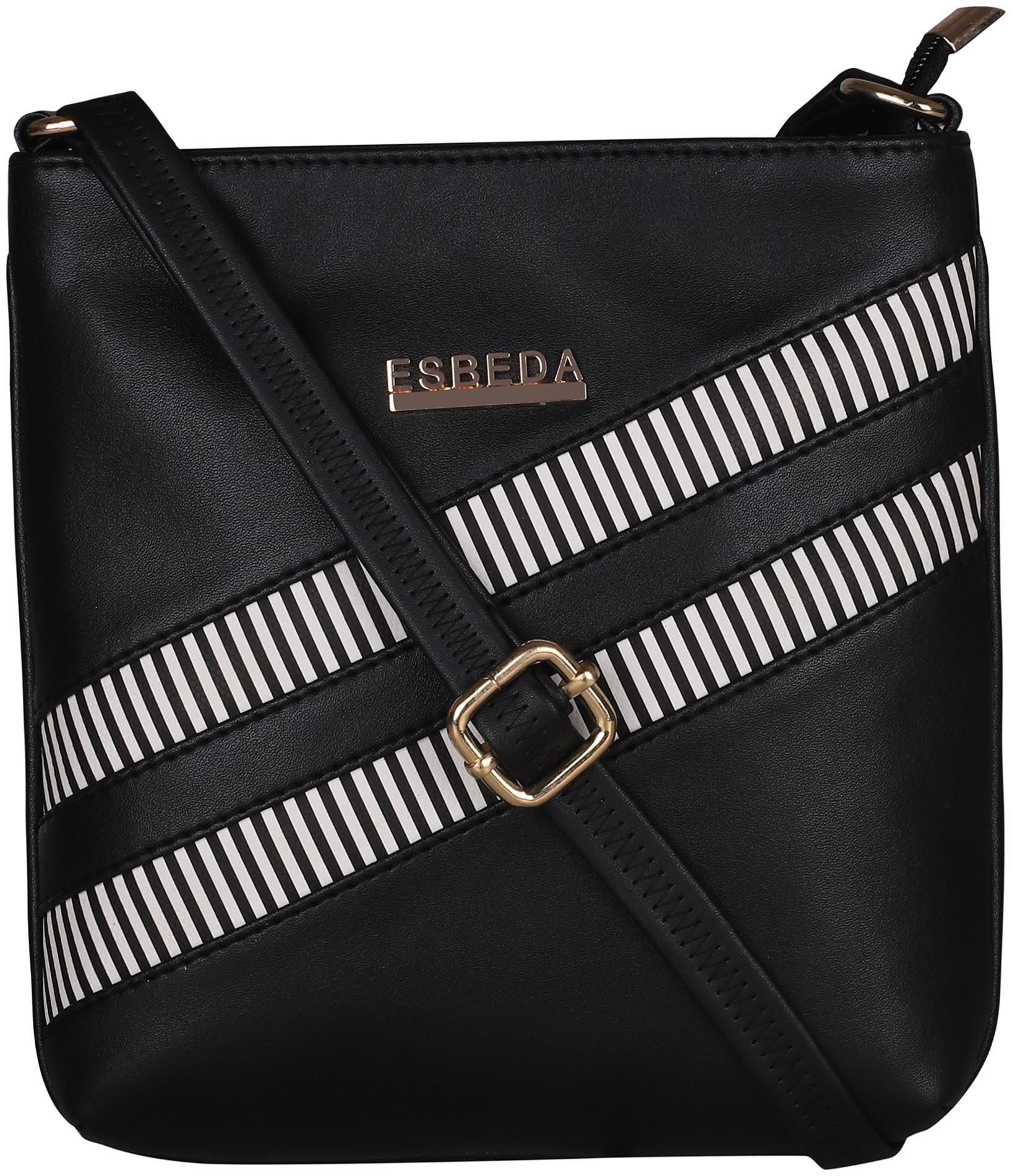 

Esbeda Black PU Striped Sling Bag
