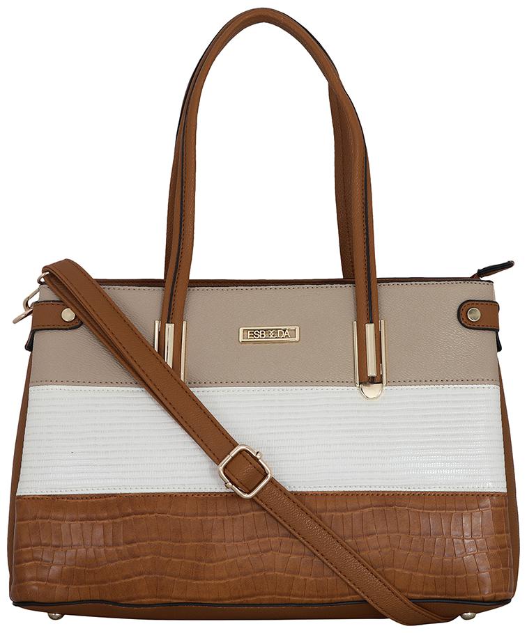 

Esbeda Tan PU Shoulder Bag - Emboss Satchel Handbag