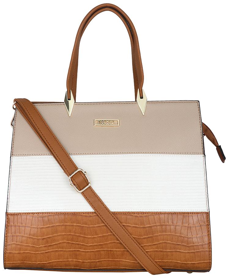 

Esbeda Tan PU Shoulder Bag - Emboss Satchel Handbag