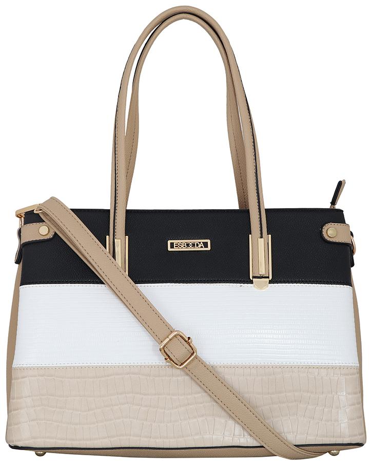 

Esbeda Beige PU Shoulder Bag - Emboss Satchel Handbag
