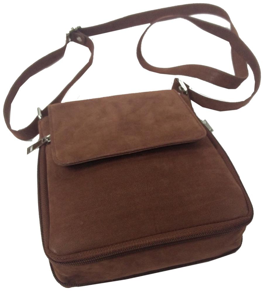 

Essart PU Leather Suede finish Travel Sling bag Travel Pouch with expandable zipp compartment - Brown