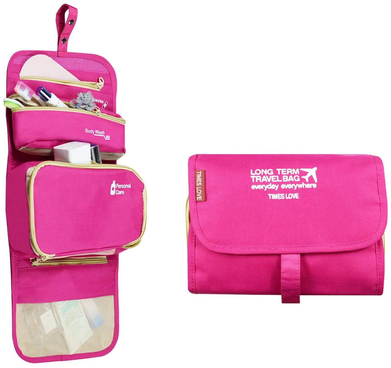 

EVERBUY 1PCS Long Term Travel Bag Detachable Wash Shower Bag Cosmetic Make Up Case Organizer (PINK) SET OF 1
