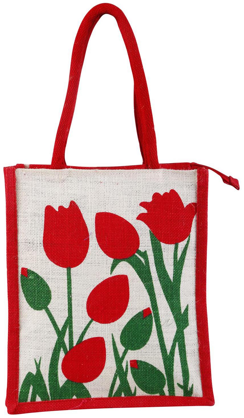 

FabSeasons Floral Jute Lunch Tote Bag
