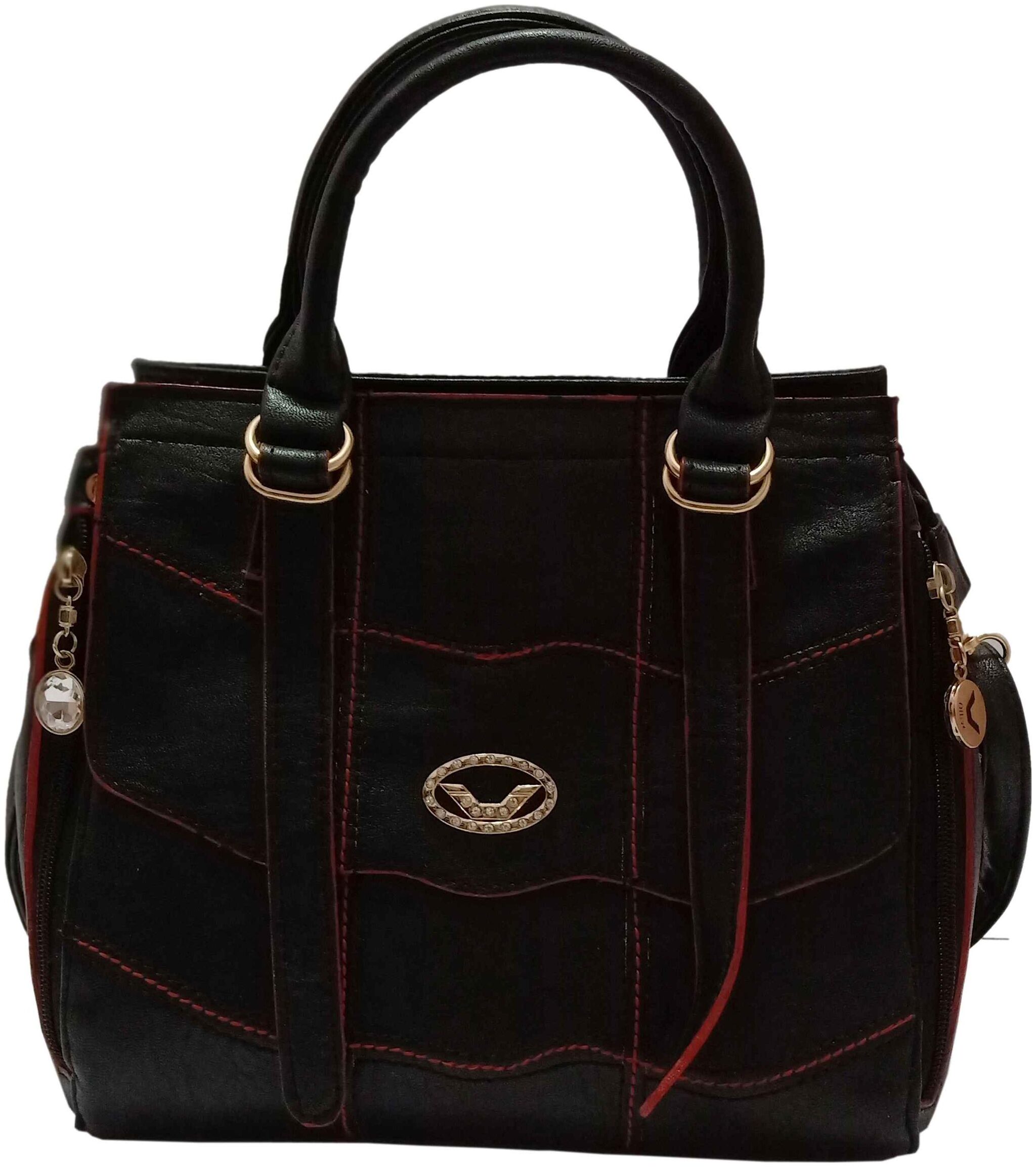 

flozum Black Faux Leather Handheld Bag