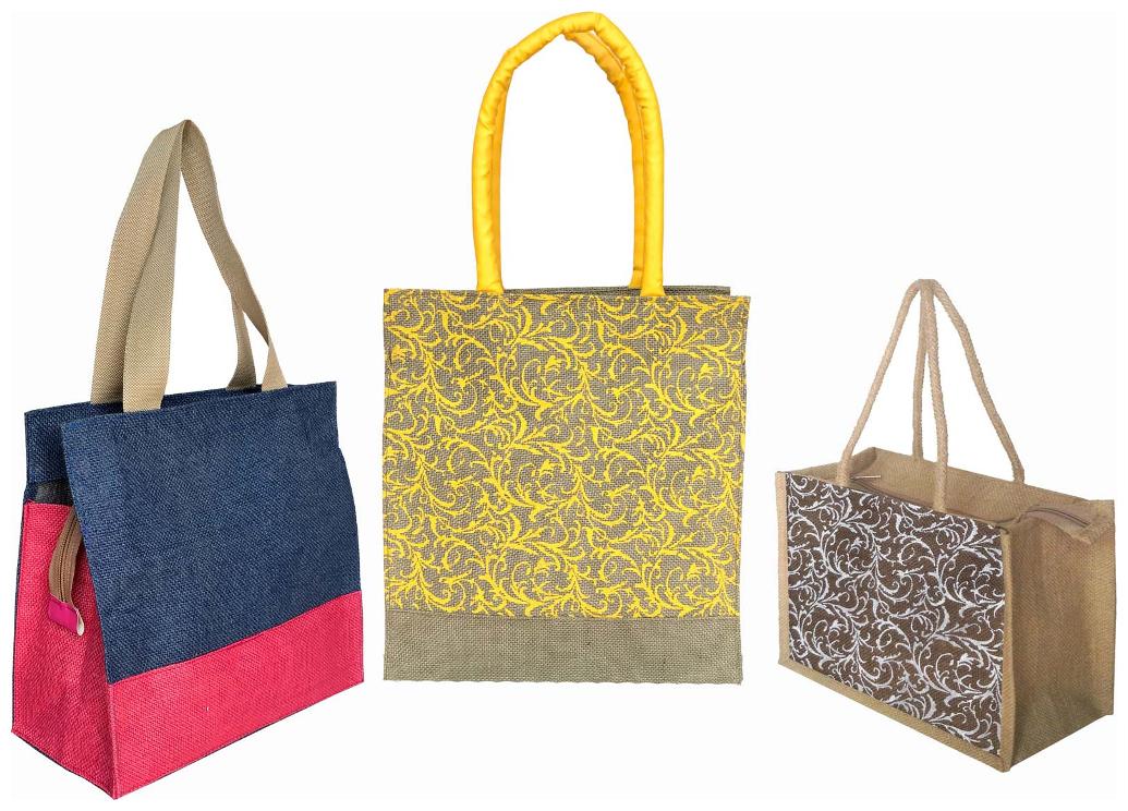 

Foonty Pack Of 3 Jute Lunch Bags Multipurpose Bags- Multicolor