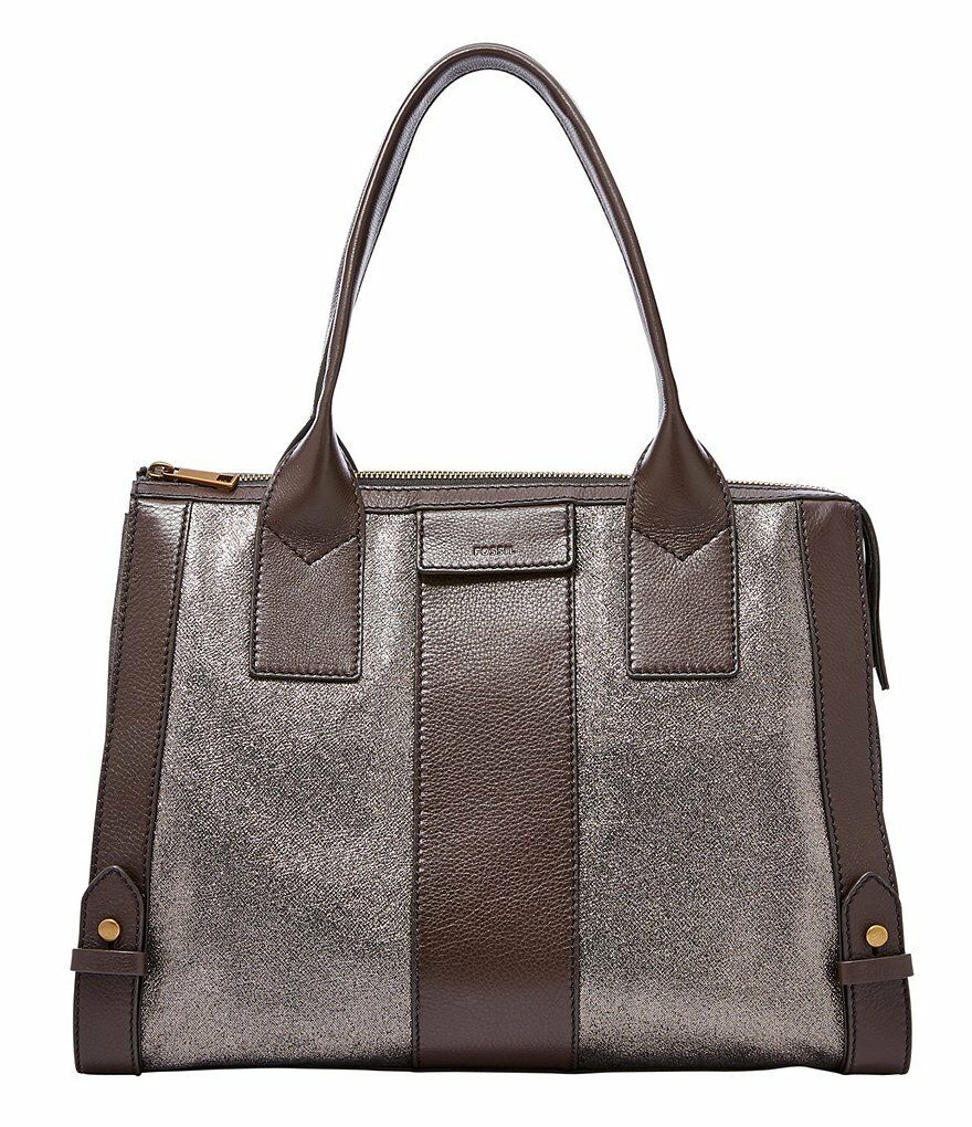 

Fossil Gwen Colorblock Color Block Leather Satchel (Pewter)