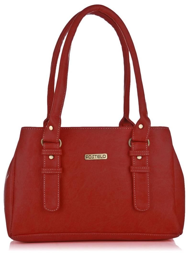 

FOSTELO Red Faux Leather Handheld Bag