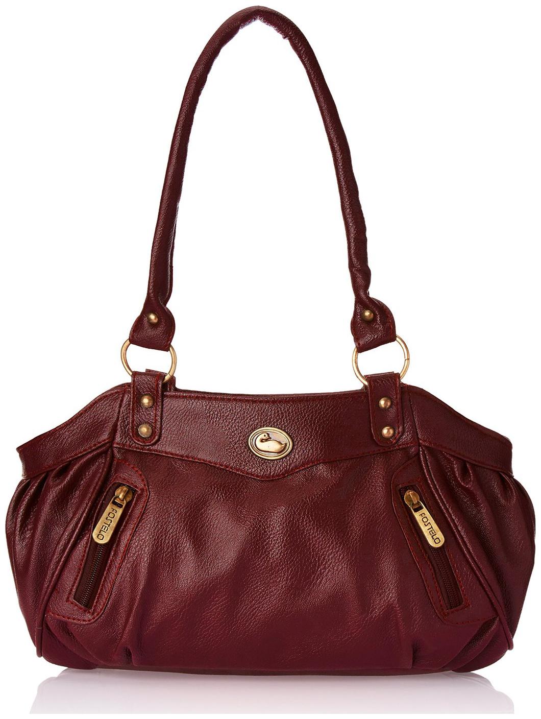 

FOSTELO Maroon Faux Leather Handheld Bag