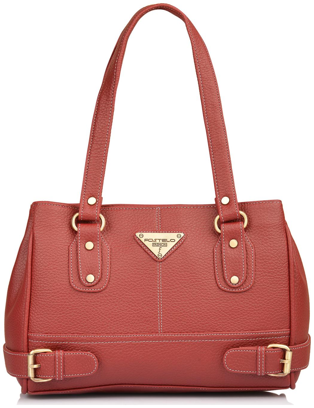 

FOSTELO Maroon Faux Leather Handheld Bag