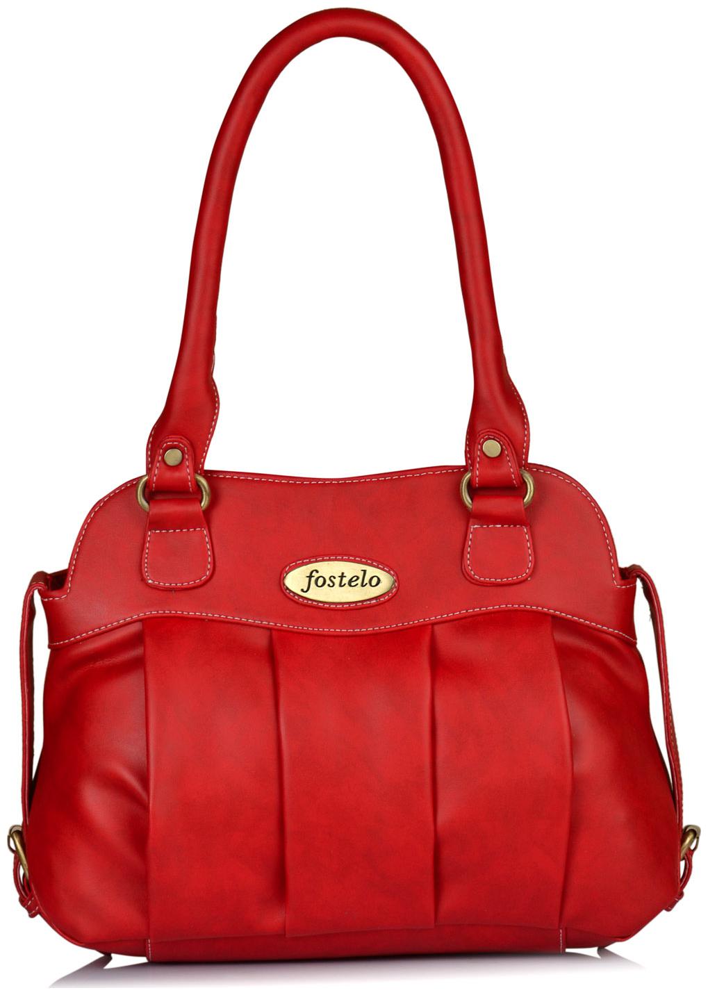 

FOSTELO Red Faux Leather Handheld Bag