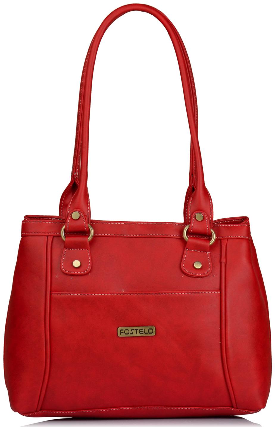 

FOSTELO Red Faux Leather Handheld Bag