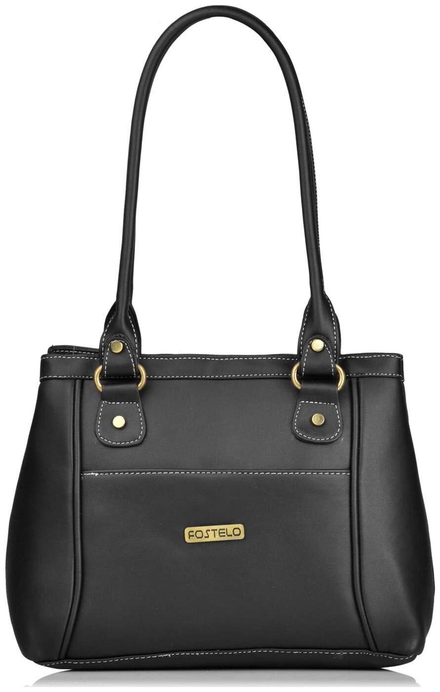 

FOSTELO Black Faux Leather Handheld Bag