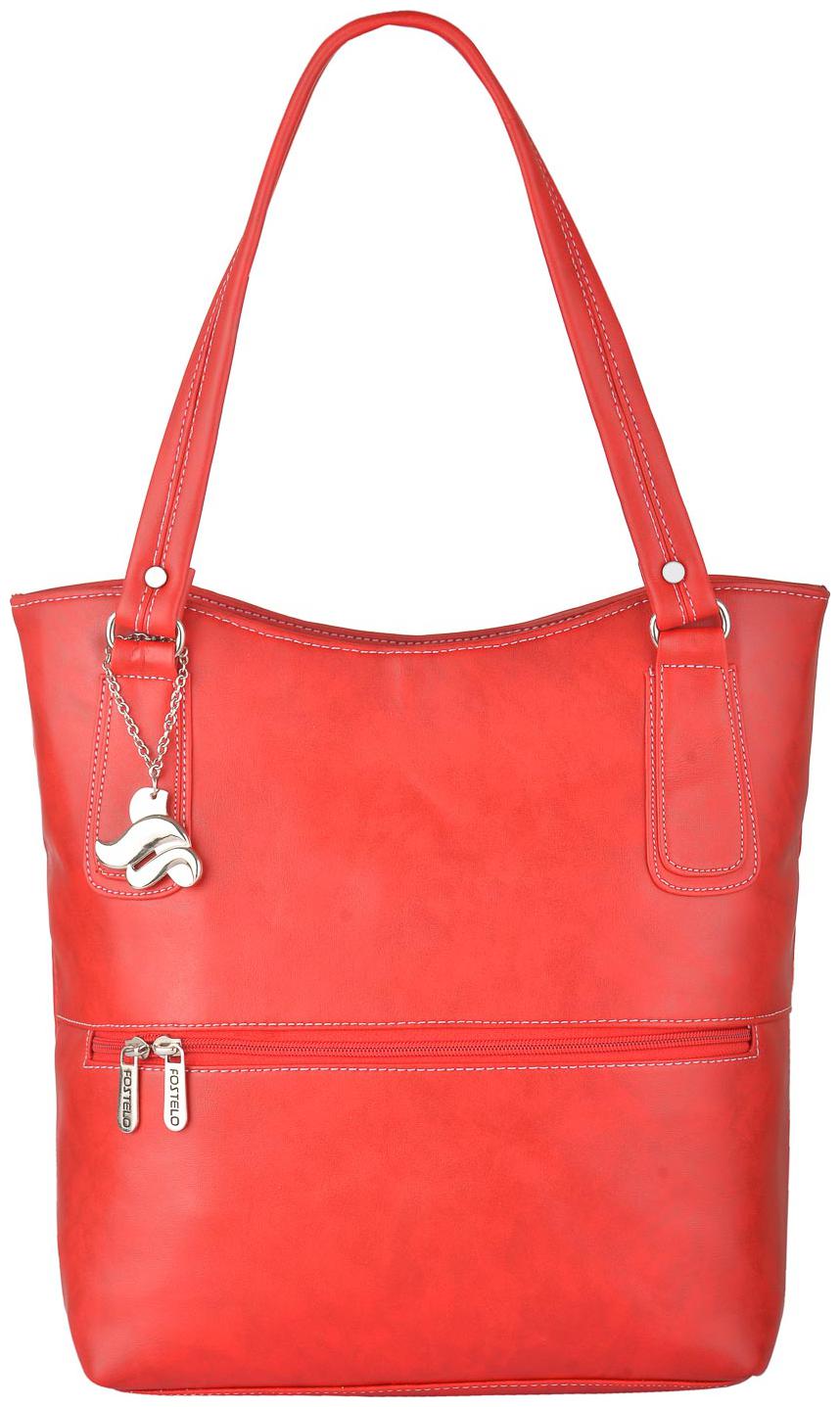 

FOSTELO Red Faux Leather Handheld Bag