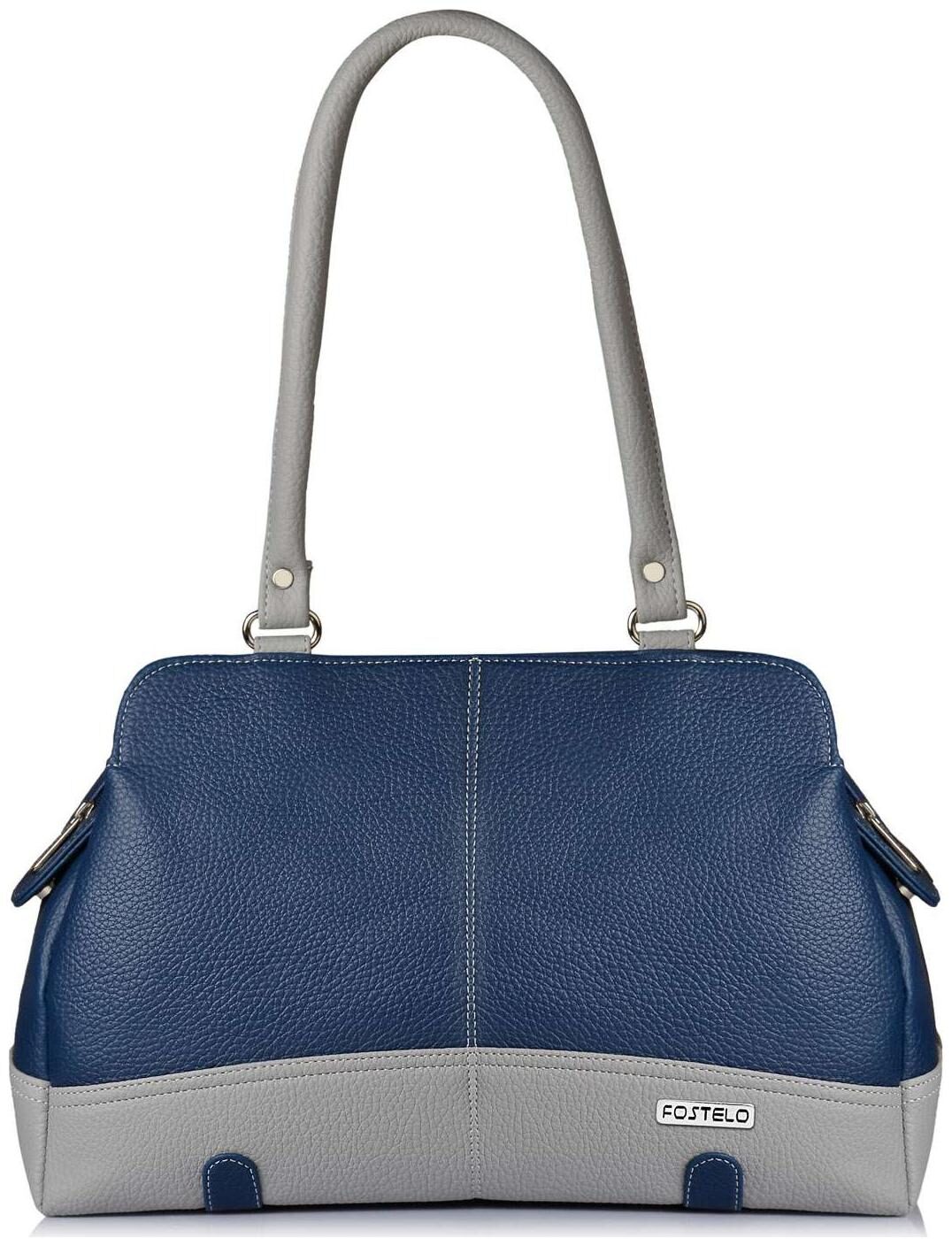 

FOSTELO Blue Faux Leather Handheld Bag