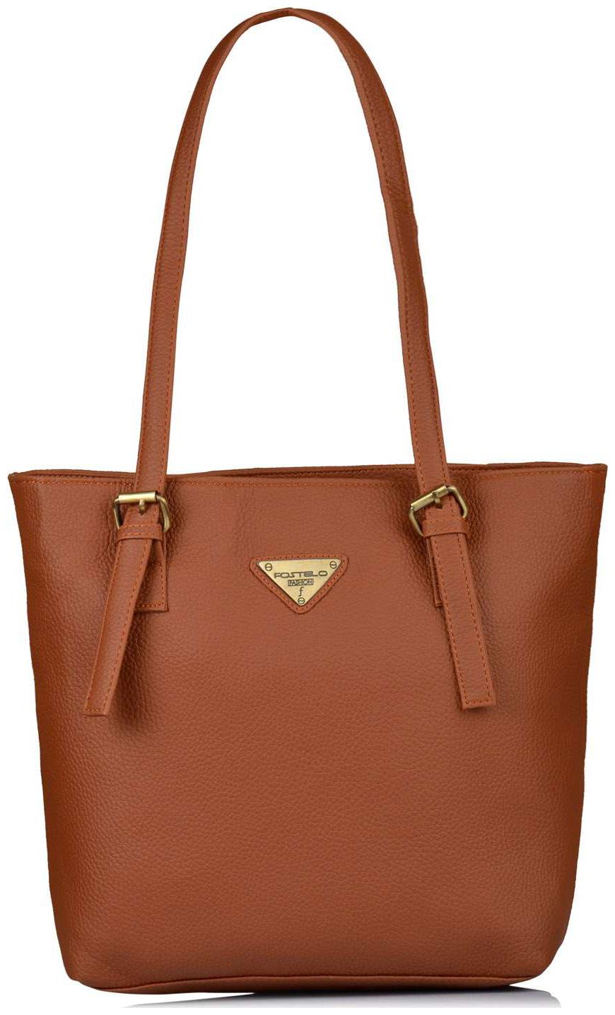 

FOSTELO Tan Faux Leather Handheld Bag