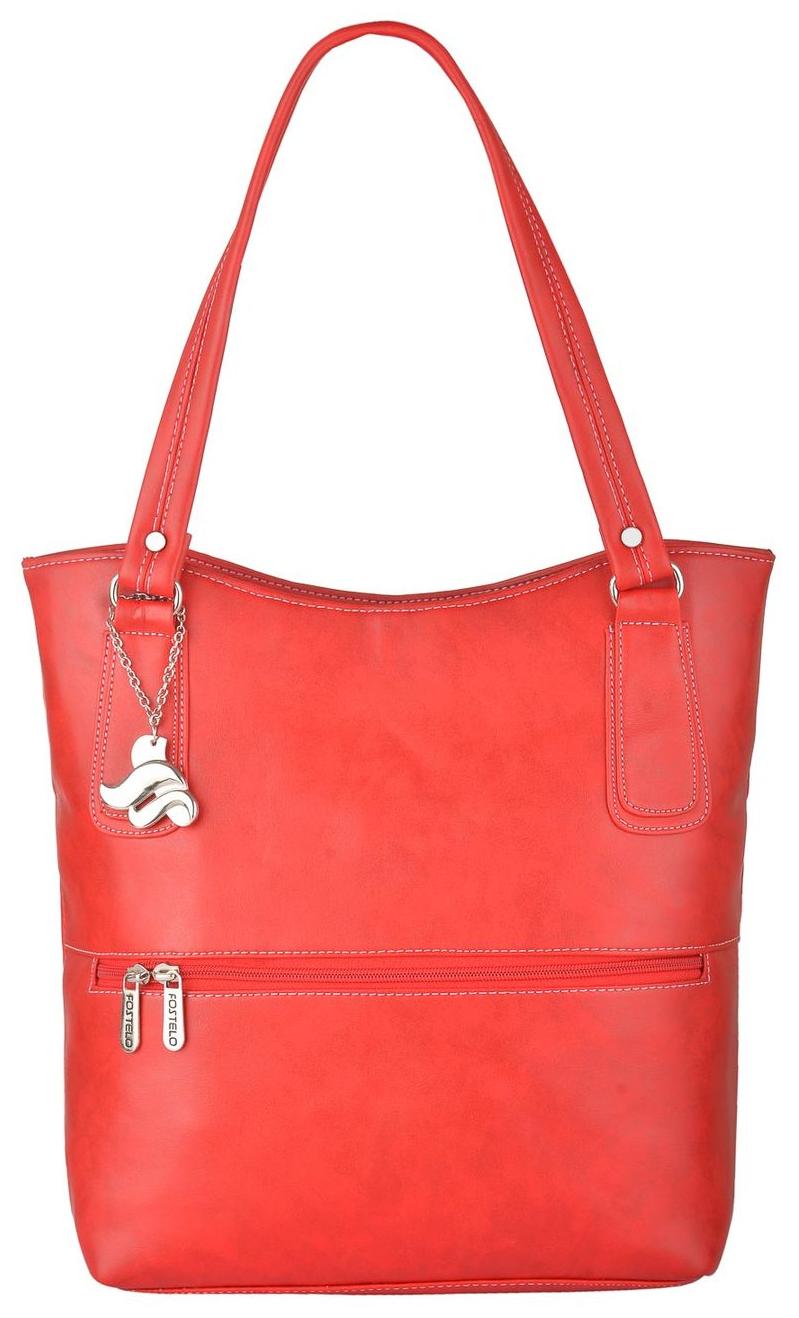 

FOSTELO Red Faux Leather Handheld Bag