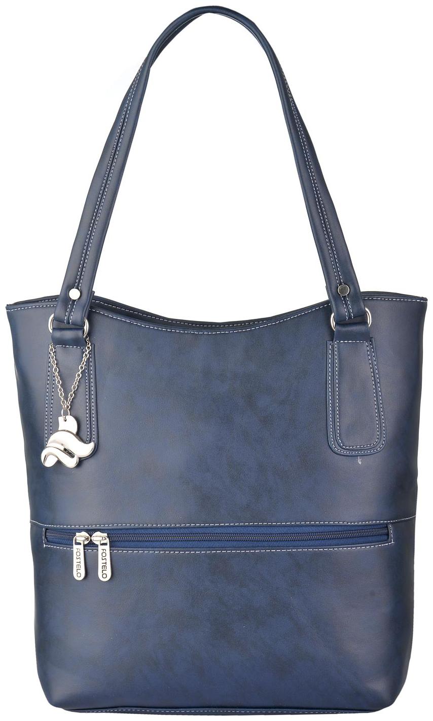 

FOSTELO Blue Faux Leather Handheld Bag