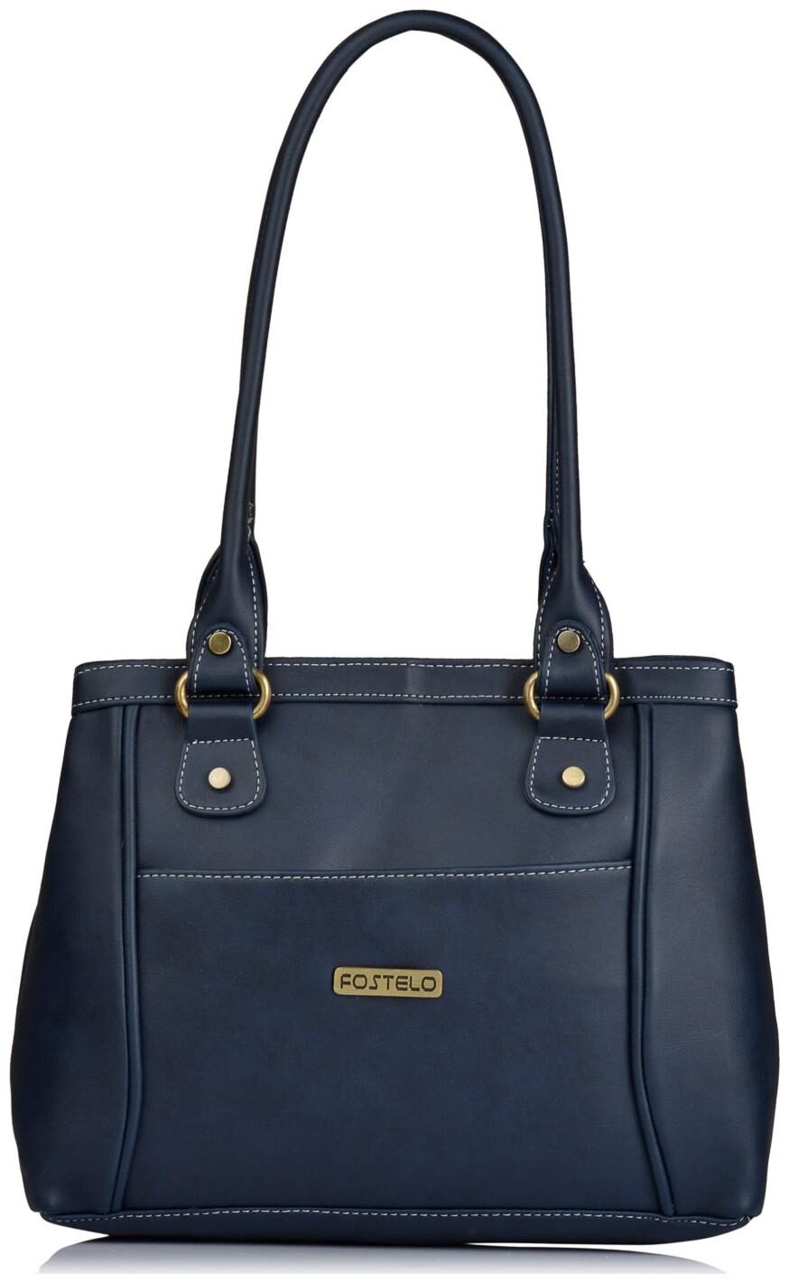 

FOSTELO Blue Faux Leather Handheld Bag
