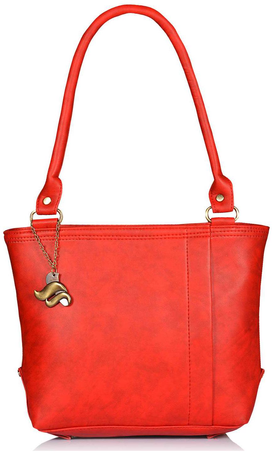 

FOSTELO Red Faux Leather Handheld Bag
