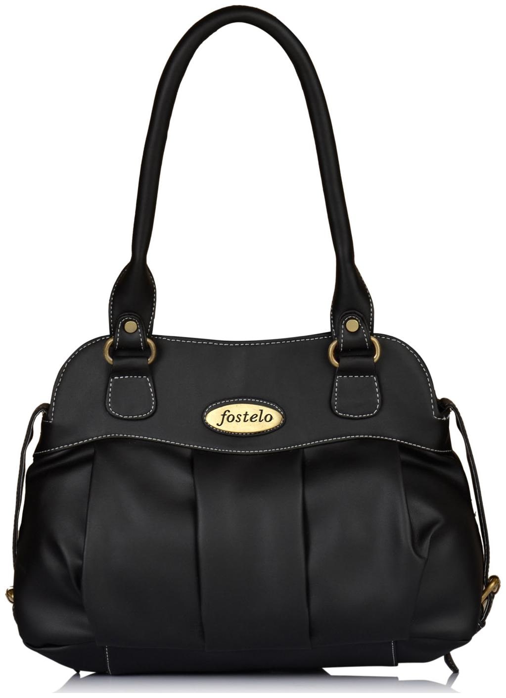 

FOSTELO Black Faux Leather Handheld Bag