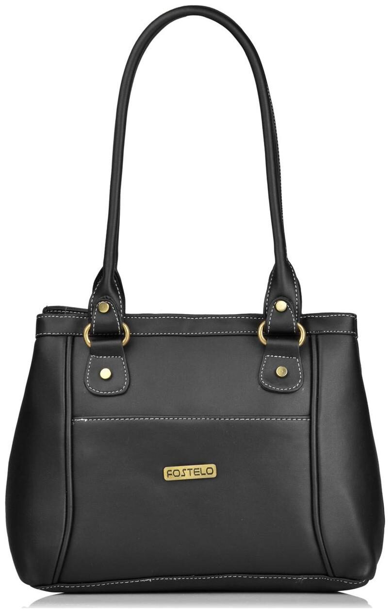 

FOSTELO Black Faux Leather Handheld Bag