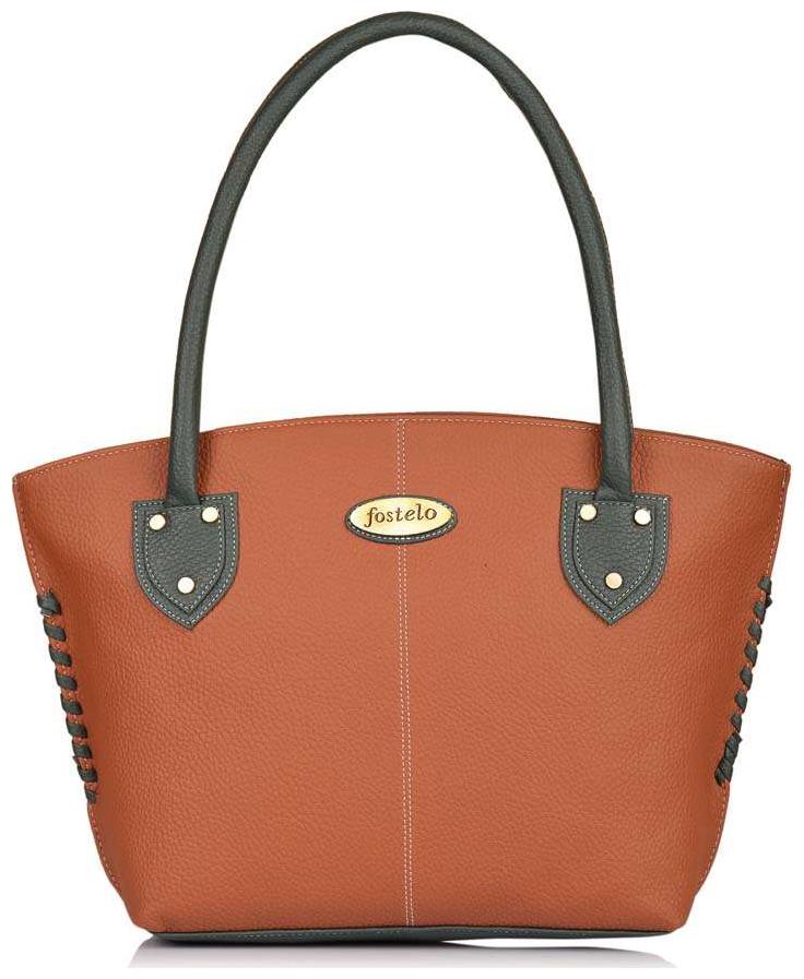 

FOSTELO Tan Faux Leather Handheld Bag