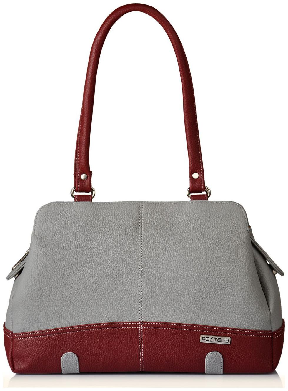 

FOSTELO Grey Faux Leather Handheld Bag