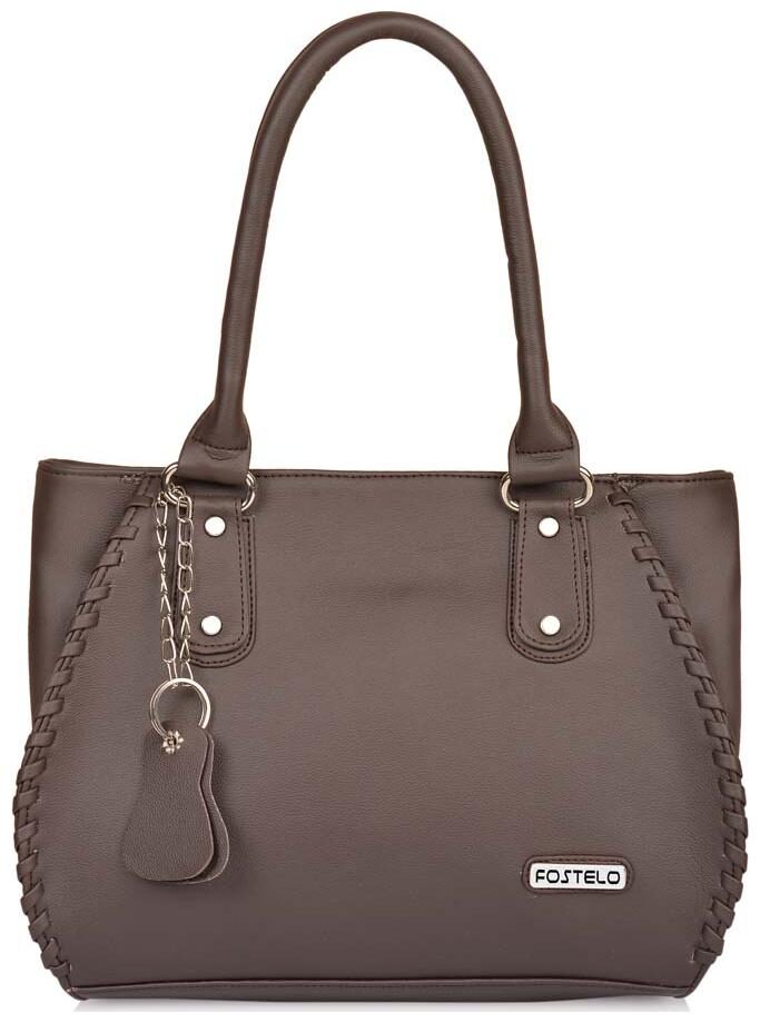 

FOSTELO Brown Faux Leather Handheld Bag